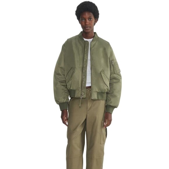 Aritzia TNA Brea Bomber Olive Green Full Zip Pockets Oversized Insulated Size XS - Picture 5 of 12